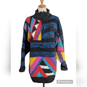 Kitty Hawk Blue Abstract Oversized Long Quarter Zip Sweater